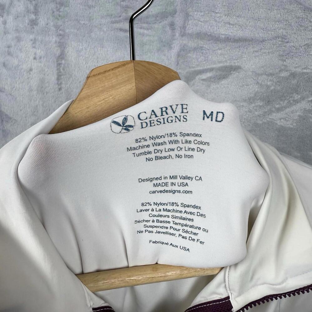 Carve Designs White Zip Jacket Size M Lightweight Stretchy Spandax USA Made Gym - Picture 4 of 9
